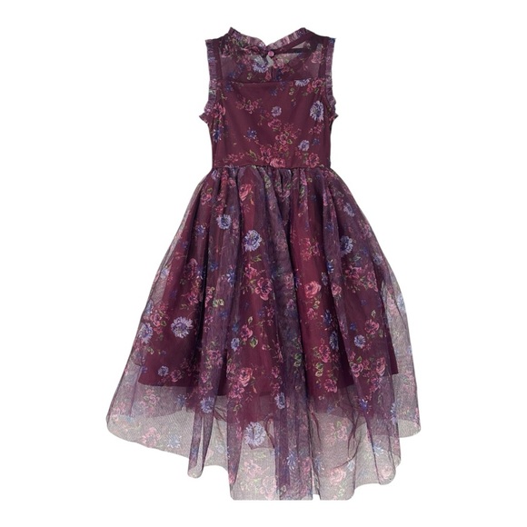 Zenzi Girls Sleeveless Ruffle Shoulder Party Dress Burgundy Floral Size XS(4/5) - Picture 8 of 11